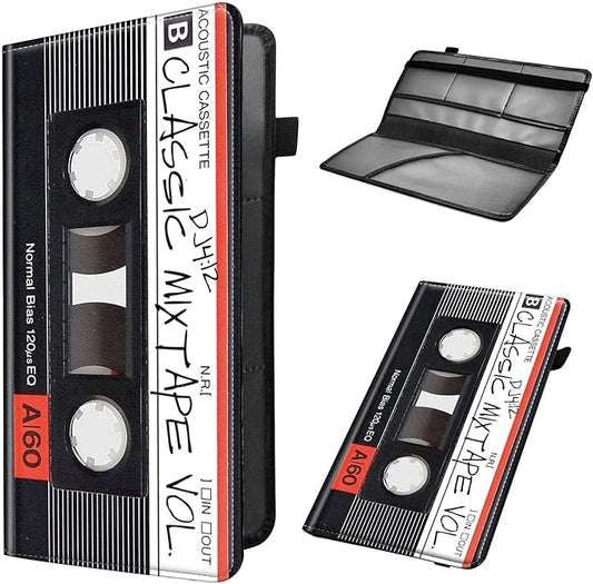 Car Registration and Insurance Holder, Leather Car Glove Box Organizer, Cool Car Accessories for ID, Driver's License Cards & Essential Document, business cards, Men&Women, Retro Audio Cassette