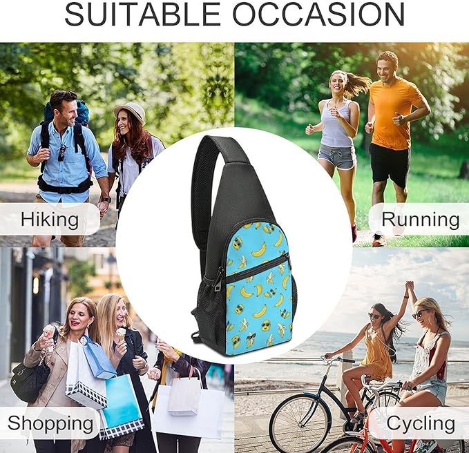 SWEET TANG Casual Sling Backpack for Women Chest Shoulder Crossbody Backpack, Gym Funny Sack, Satchel Travel Bag Outdoor Hiking Daypack Cute Banana