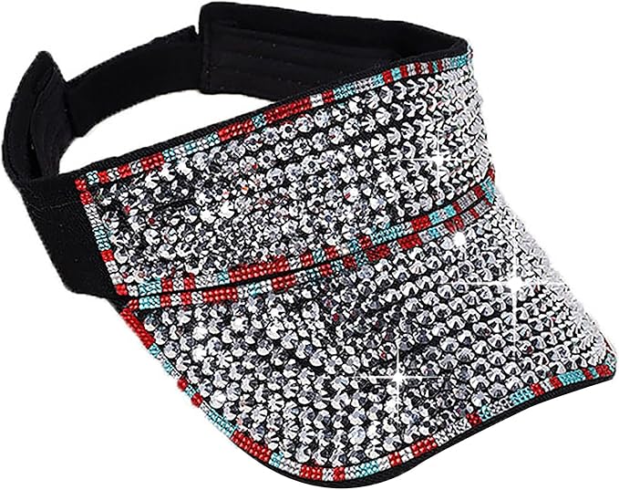 Bling Shiny Rhinestone Sports Sun Visor Hat for Women Summer Adjustable Breathable Beach Visor Caps Running Golf Sun Hat