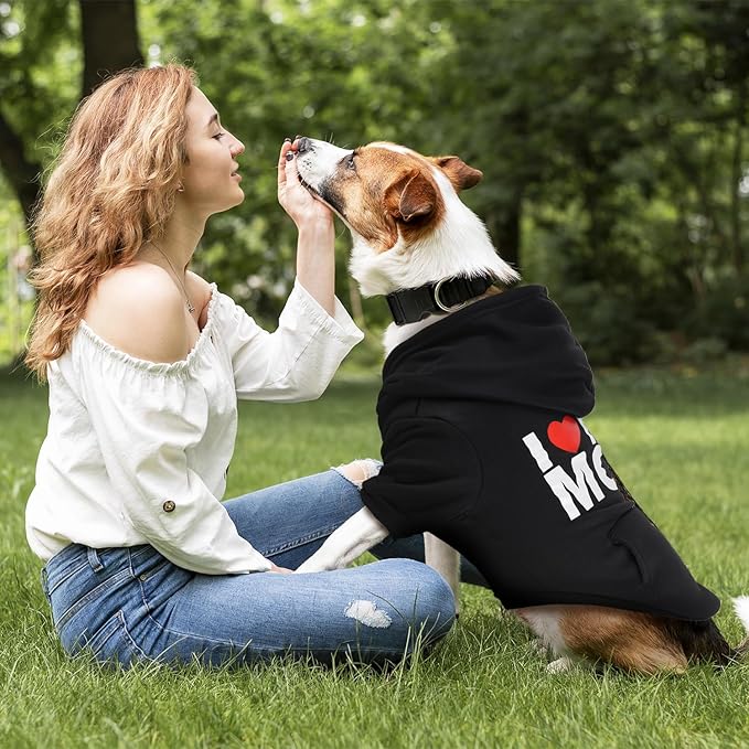 BAOBICUTE Dog Basic Hoodie Soft Dog Clothes Cold Weather Sweaters for Medium Large Dogs Cozy Fabric Warm Sweatshirt with Leash Hole (I Love My MOM, S (Back: 12",Chest: 16"))