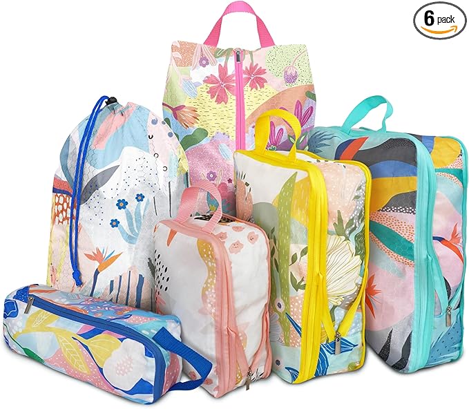 6 Pcs Compression Packing Cubes, Packing Cubes for Travel, Waterproof Luggage Organizer Bags Set, Cute Packaging Cubes for Women Kids Backpack Carry-Ons