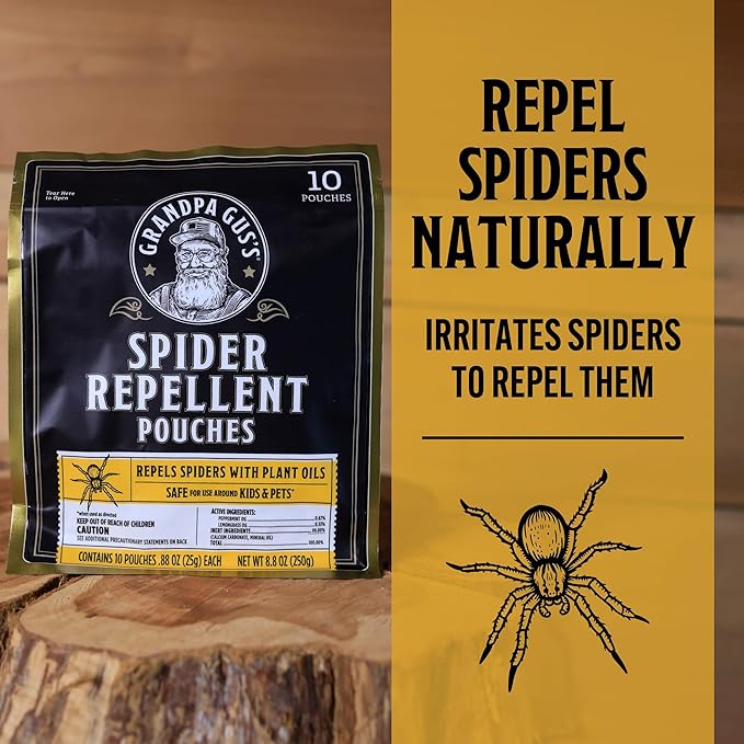Grandpa Gus's Natural Spider and Insect Control Bundle - Non-Toxic Ant, Roach & Spider Killer Spray (16 oz) with Spider Repellent Pouches (10 Pouches), Safe Home and RV Pest Solution