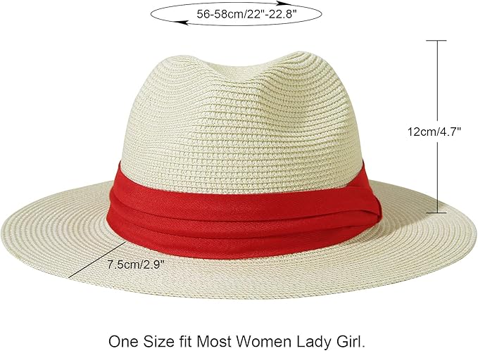 Lanzom Women Wide Brim Straw Panama Roll up Hat Fedora Beach Sun Hat UPF50+