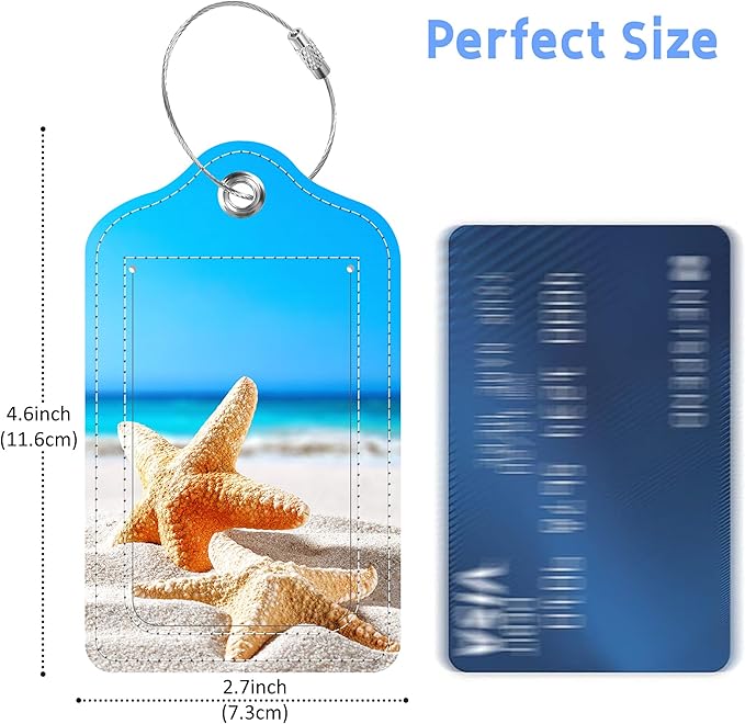 2 Pack Luggage Tags for Suitcase Sea Shells on The Seashore Leather Stainless Steel Loop Label Tags for Women Men Travel Bag Suitcase with Privacy Cover Name ID Card