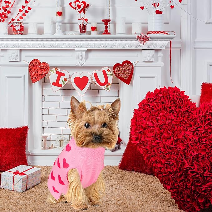 GOYOSWA Valentine Dog Sweater Dog Valentines Clothes Outfit Knitted Heart Sweater for Small Medium Large Dogs Pets (Pink, X-Large)