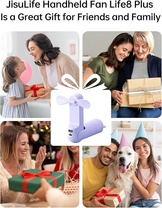JISULIFE Handheld Fan with 4500 mAh Powerbank Max 37 Hours Runtime, Pocket Portable Battery Operated or USB Powered Folding Personal Fan, 3 Speeds, Gifts for Women Men Kids Gift for Festival-Purple
