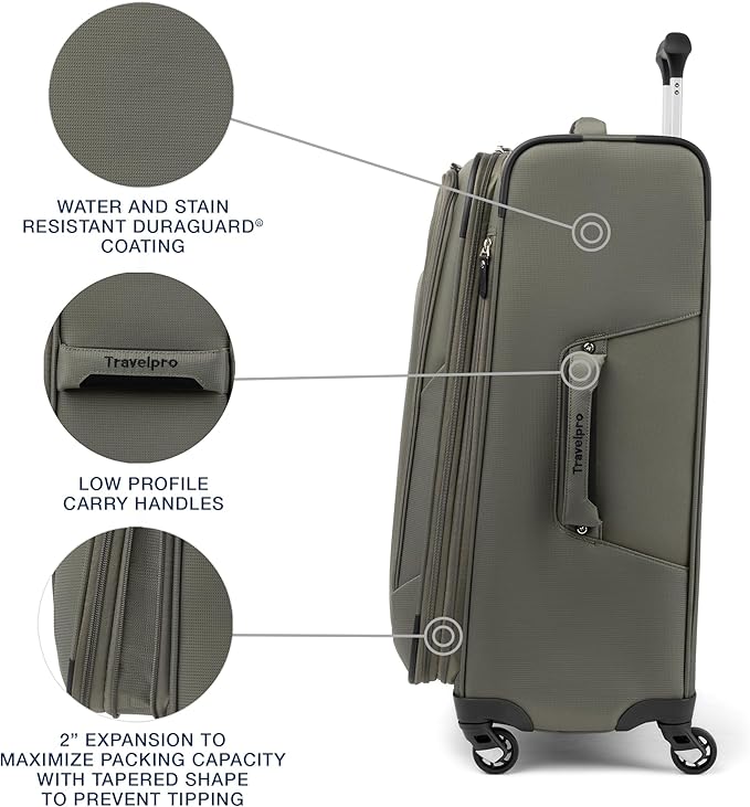 Travelpro Maxlite 5 Softside Expandable Checked Luggage with Spinner Wheels, Lightweight, 25-Inch — Slate Green