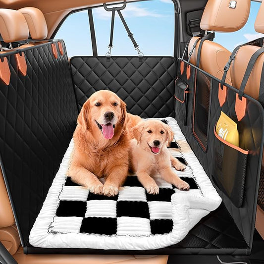 Hard Bottom Car Seat Cover for Dog swith Removable Soft Blankets,Scratch-Proof and Anti-Slip Car Dog Hammock for Large Dogs White for Car, SUV