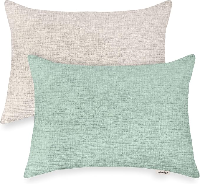 Toddler Pillowcases for 13"x18" Pillow 2 Pack, Muslin Small Toddler Baby Kids Travel Pillow Covers for Boys Girls with Envelope Closure (Beige & Sage, 13 x 18 Inch)