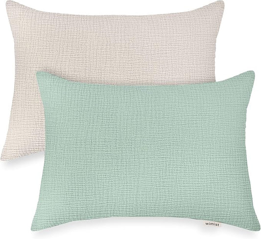 Toddler Pillowcases for 14"x20" Pillow 2 Pack, Muslin Small Toddler Baby Kids Travel Pillow Covers for Boys Girls with Envelope Closure (Beige & Sage, 14 x 20 Inch)