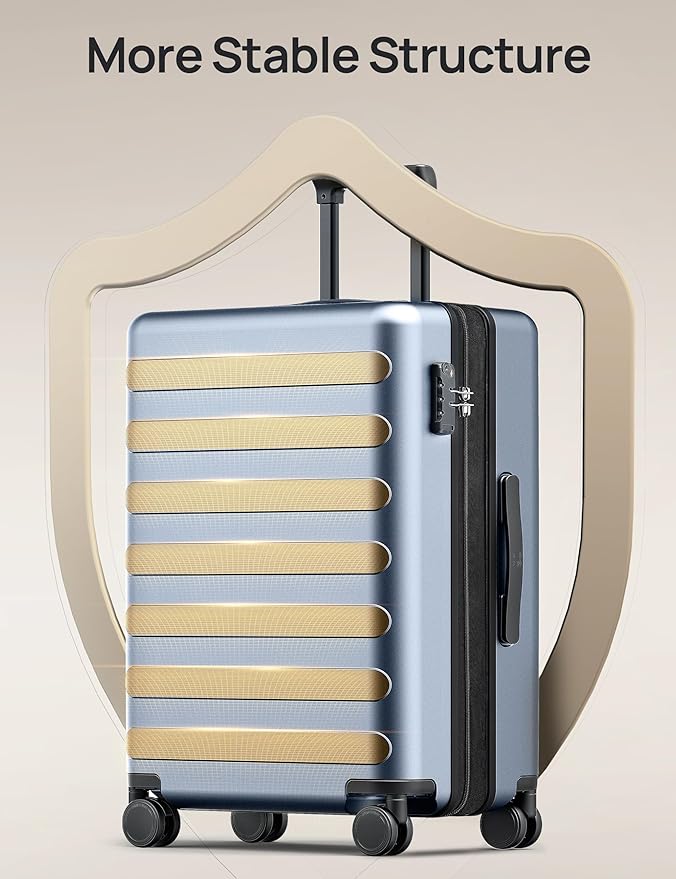 NINETYGO Medium Checked Luggage 24 Inch, Checking In Luggage with Smooth Spinner Wheels, Expandable, Hard Shell PC Suitcase, Lightweight Travel Luggage, TSA Approved (Shadow, Rhine Max)