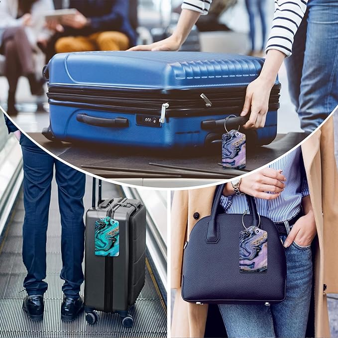 2 Pack Luggage Tag for Suitcase,Luxury Marble Luggage Tag with PU Leather Privacy Cover ID Label & Stainless Steel Loop for Women Men Travel Bag Suitcase
