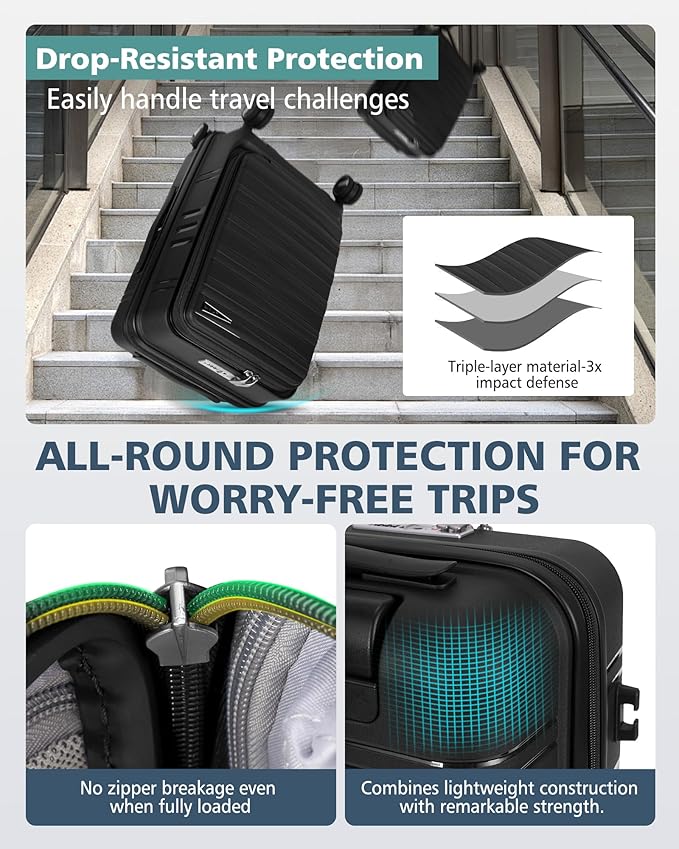 RAINSMORE Expandable Carry on Luggage 20 Inch, Airline Approved Carry on Suitcase with Front Pocket&Laptop Compartment, Hardshell Rolling Travel Luggage with Spinner Wheels,Black