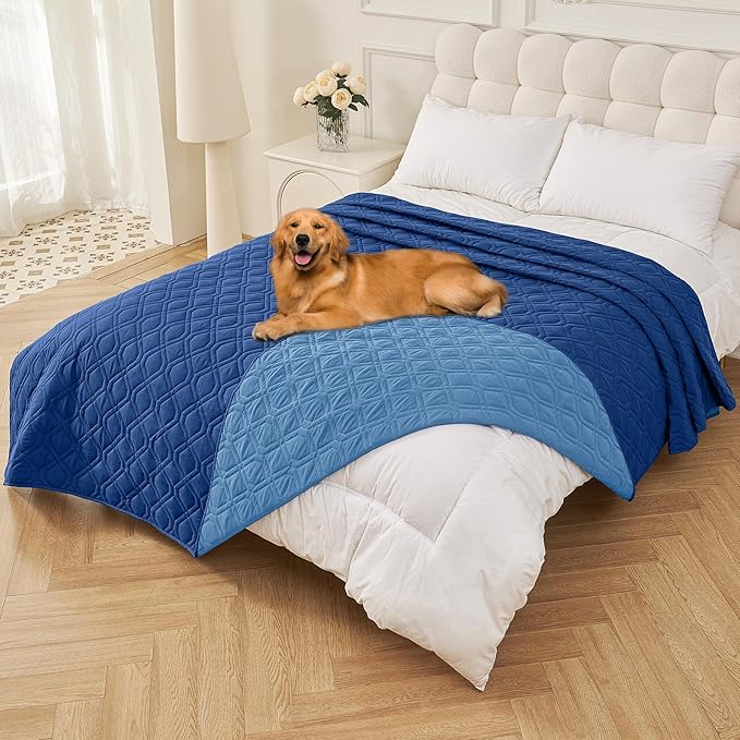 Smiry Waterproof Dog Blanket, 82x120 Inch Soft Pet Bed Cover Reversible, Washable Sofa Couch Furniture Protector for Small Medium Large Dog Puppy Cat, Geometric, Navy/Blue