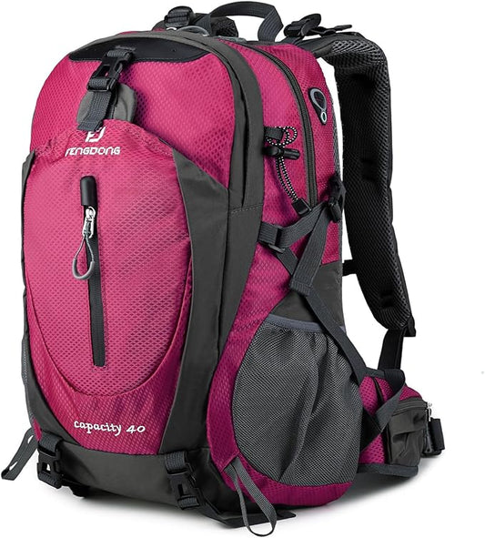 FENGDONG 40L Waterproof Lightweight Hiking,Camping,Travel Backpack for Men Women Red