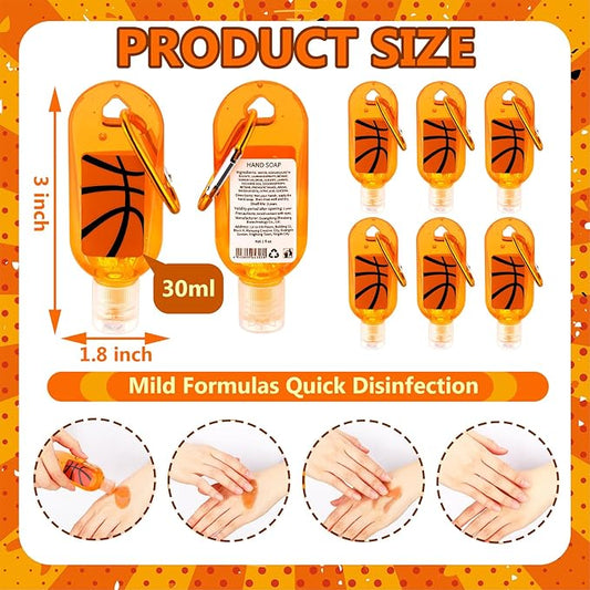 Kigeli 24 Pack Basketball Hand Sanitizers Keychain Bulk Gift Mini Travel Size Hand Sanitizer Gel Keychain Bulk Gift for Basketball Lovers Sports Team Birthday Party Favors