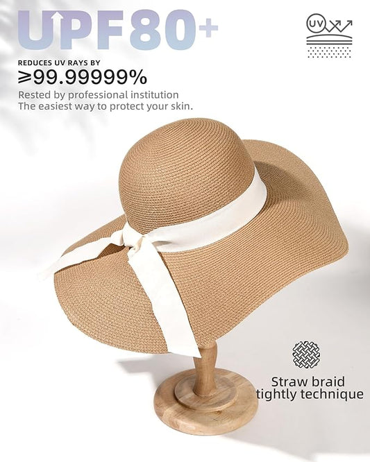 FURTALK Womens Sun Straw Hat Wide Brim UPF 80 Summer Hat Foldable Packable Floppy Beach Hats for Women