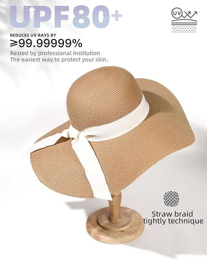 FURTALK Womens Sun Straw Hat Wide Brim UPF 80 Summer Hat Foldable Packable Floppy Beach Hats for Women