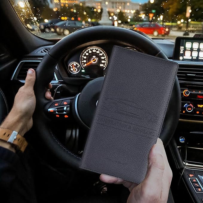 TOURSUIT Car Registration and Insurance Card Holder, Vehicle License Document Glove Box Compartment Organizer, Essential Car Wallet Case for Driver Auto Owners (M Black)