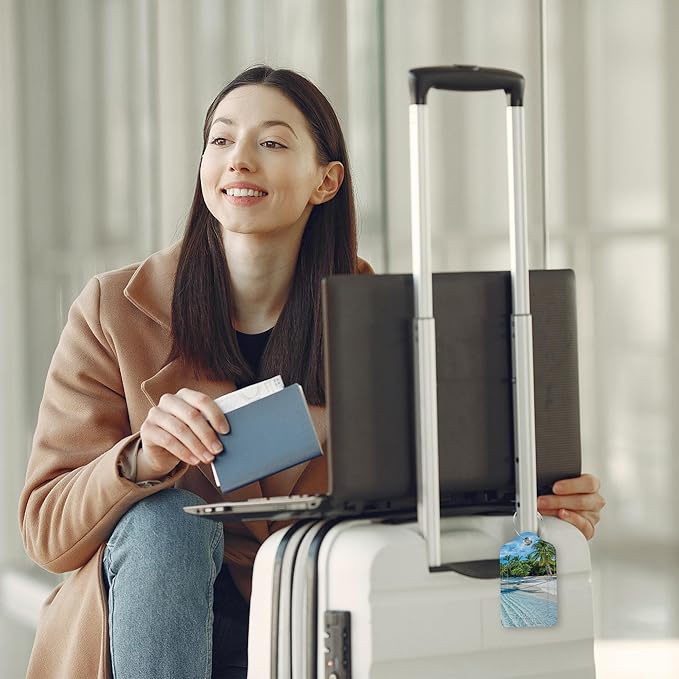 2 Pack Luggage Tags for Suitcase Maldives Islands Tropical Beach Leather Stainless Steel Loop Label Tags for Women Men Travel Bag Suitcase with Privacy Cover Name ID Card