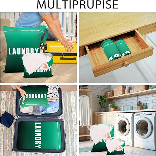 2 Pcs Large Travel Laundry Bags - Waterproof Wet/Dry, Washable, Dirty Clothes, Bathing Suit, Workout, Gym Clothes, Swimming, Yoga (Green+Dark Green)