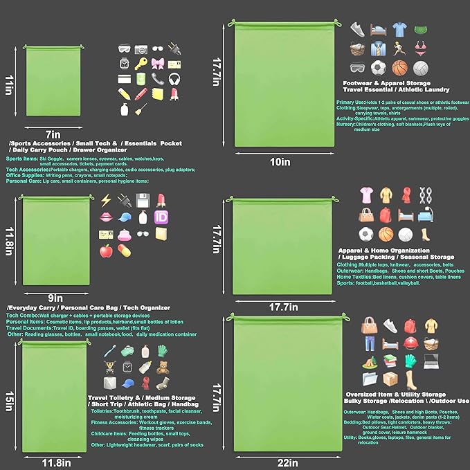 Microfiber Drawstring Bags, Multi-Size Soft Protective Pouches for Shoes, Ski Goggles, Sunglasses, Handbags & Camera Lenses