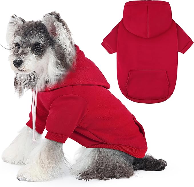 BAOBICUTE Dog Basic Hoodie Soft Dog Clothes Cold Weather Sweaters for Medium Large Dogs Cozy Fabric Warm Sweatshirt with Leash Hole (Red, XS (Back: 10.24",Chest: 14.96", Neck: 11.42"))