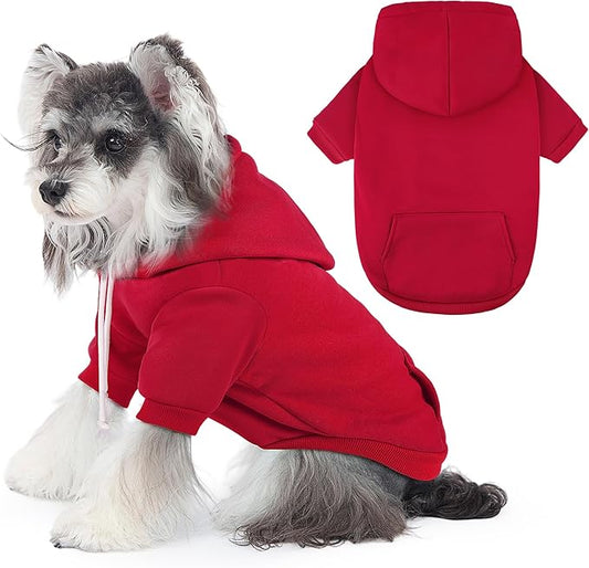 BAOBICUTE Dog Basic Hoodie Soft Dog Clothes Cold Weather Sweaters for Medium Large Dogs Cozy Fabric Warm Sweatshirt with Leash Hole (Red, XS (Back: 10.24",Chest: 14.96", Neck: 11.42"))