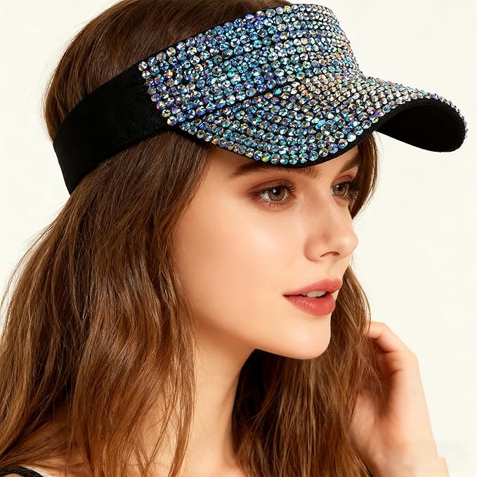 Bling Shiny Rhinestone Sports Sun Visor Hat for Women Summer Adjustable Breathable Beach Visor Caps Running Golf Sun Hat