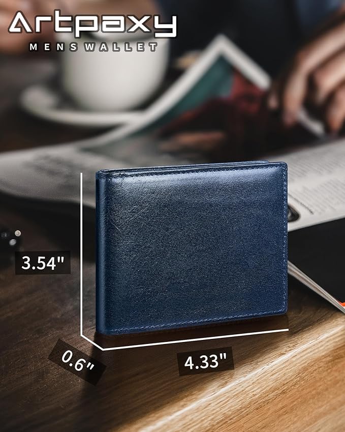 Artpaxy Mens Wallet Bifold Genuine Leather RFID Blocking Wallet for Men with 2 ID Windows 12 Card Holders 2 cash pockets 1 Gift Box