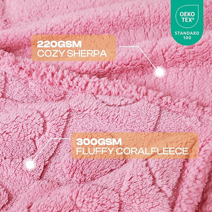 Luciphia Waterproof Dog Blanket for Medium Large Dogs Washable Bed Couch Protector Soft Fluffy 3D Heart Jacquard Pet Blanket with Sherpa Fleece Cozy Calming Throw Blankets，Pink 57x40 inch