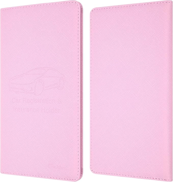 Car Insurance and Registration Holder, 9.5 x 5 Inch PU Leather Vehicle Glove Box Organizer Wallet Case for Insurance Card, Driver License, Paperwork - Pink