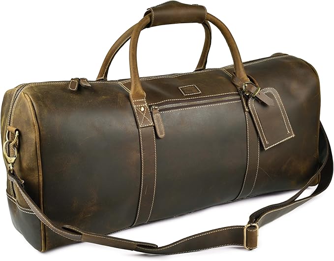 Leather Village Leather Duffel Bags for Men & Women-Stylish Travel Weekender Carry-On Sports Gym Overnight Luggage Bag - 20 Inch - Olive/Army Green