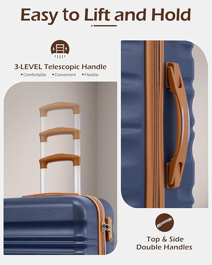 LONG VACATION Luggage Set 6 Piece Luggage ABS hardshell TSA Lock Spinner Wheels Luggage Carry on Suitcase (NAVY, 6 piece set)