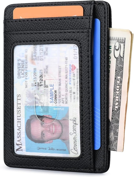 Buffway Slim Minimalist Front Pocket RFID Blocking Leather Wallets for Men and Women - Galaxy Black