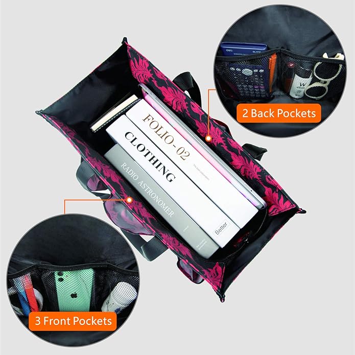 TOPDesign Utility Water Resistant Tote Bag with 13 Pockets, Top Zipper Closure & Thick Bottom Support, for Working Women