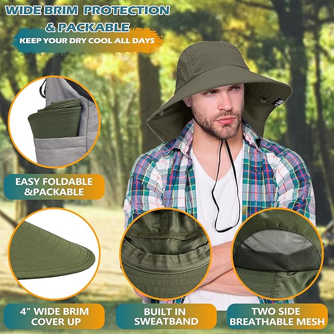 Solaris Sun Hat with Neck Flap, UPF 50 Sun Protection Lightweight Sun Cap for Men Women, Wide Brim Hat for Fishing Hiking