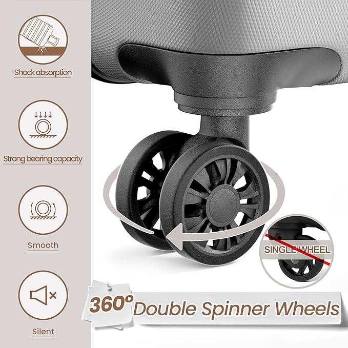 AnyZip Luggage Sets 3 Piece Hardshell Suitcase Set PC ABS Lightweight Travel Suitcases with 4 Double Spinner Wheels TSA Lock 20 24 28 Inch Silver