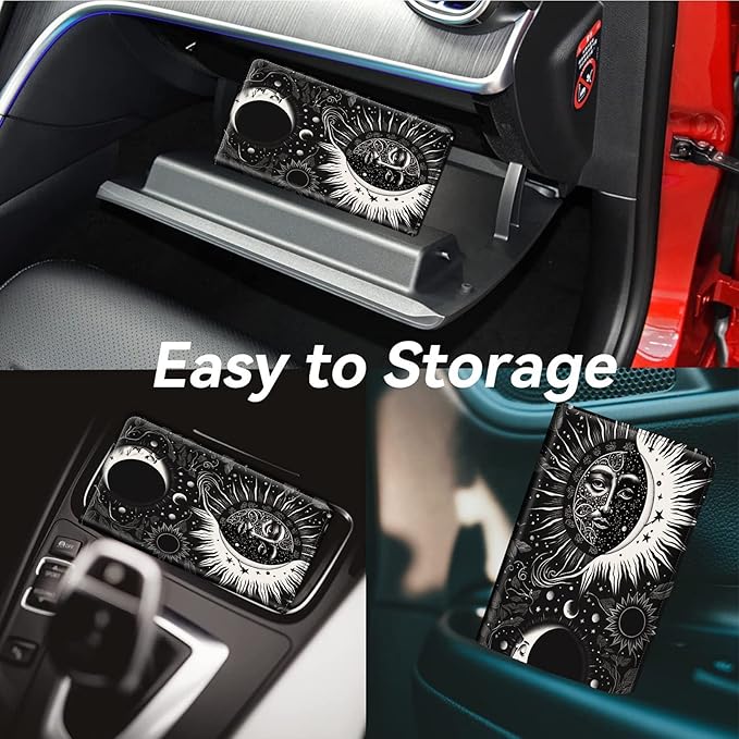 Car Registration and Insurance Holder, Leather Car Glove Box Organizer, Cool Car Accessories for ID, Driver's License Cards & Essential Document, business cards, Men&Women,Blacks Soon Moon Stars