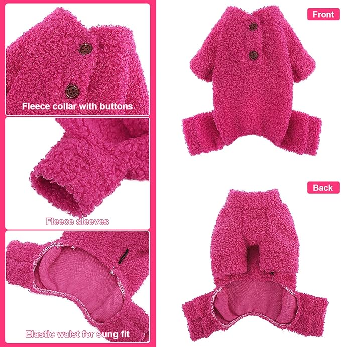 Dog Sweaters for Small Dogs Winter Dog Pajamas Sized Dogs Boy Girl Fleece Pet Clothes Puppy Outfit 4 Legs Jumpsuits for Chihuahua Yorkie Cat Apparel, Rose, M