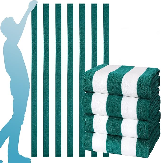 4 Packs Extra Large Bath Towels Striped Beach Towel Set Bathroom Sheets Bulk Oversized Soft Fluffy XL Big Absorbent Microfiber Blanket Turkish Hotel Shower Pool Hot Tub Toallas Baño Grandes Green