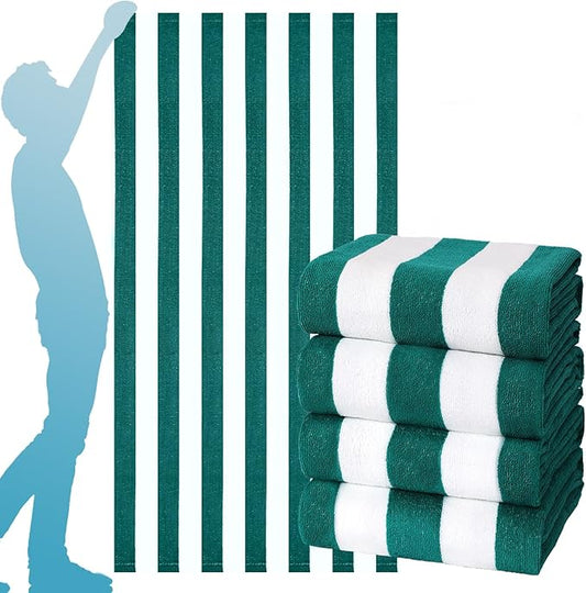 4 Packs Extra Large Bath Towels Striped Beach Towel Set Bathroom Sheets Bulk Oversized Soft Fluffy XL Big Absorbent Microfiber Blanket Turkish Hotel Shower Pool Hot Tub Toallas Baño Grandes Green