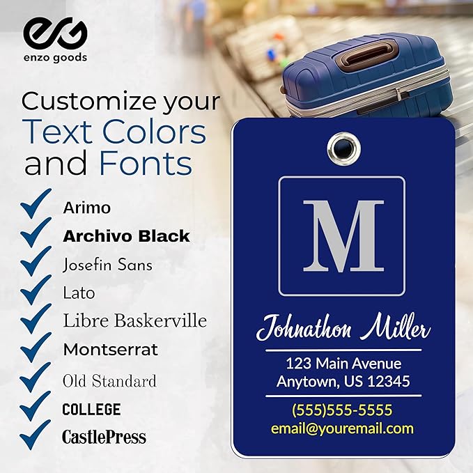 Personalized Luggage Tag | 2 Pack | Custom Luggage Tags for Suitcases | Kids Backpack Tag | 10 Color Options & Choose Font, Font Color