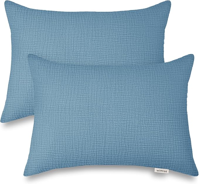 Toddler Pillowcases for 13"x18" Pillow 2 Pack, Muslin Small Toddler Baby Kids Travel Pillow Covers for Boys Girls with Envelope Closure (Blue, 13 x 18 Inch)