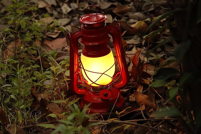 YAKii LED Vintage Flame Lantern Metal Outdoor Hanging Lantern with Dancing Flame Battery Operated Halloween Outdoor Indoor Decoration(Red Pack of 2)