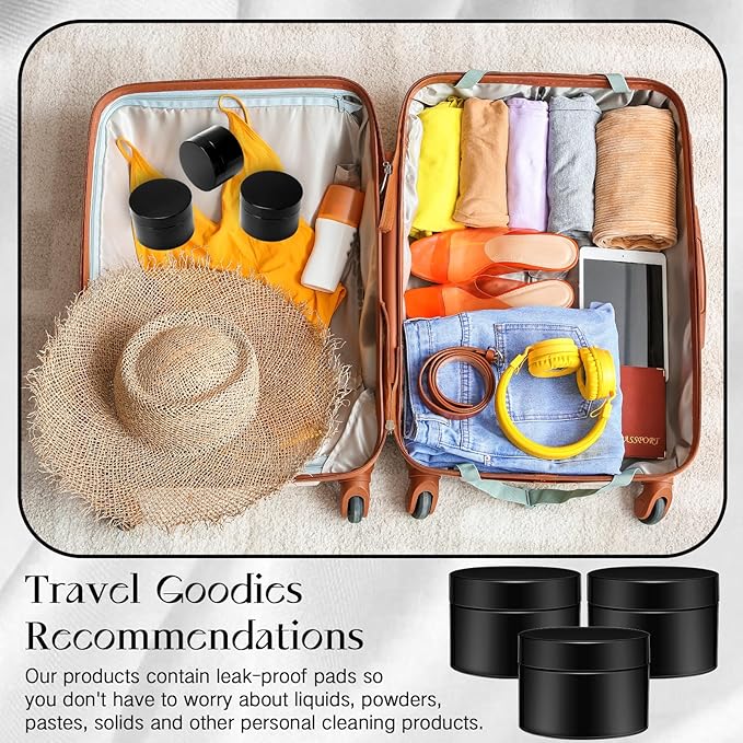 SATINIOR 12 Pack 6 oz Plastic Container Jars with Lids Round Clear Travel Cosmetic Container Slime Jar for Toiletries, Lotion, Cream, Ointment, Makeup, Rhinestone, Sample, Kitchen Storage(Pure Black)