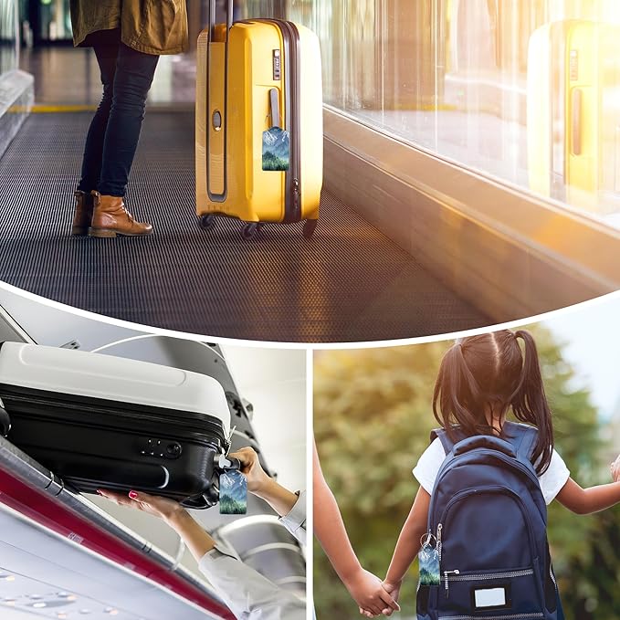 Luggage Tags for Suitcase,2 Pack Misty Forest Mountains Luggage Tag with Privacy Flap,Name ID Label and Metal Loop for Women Men Teens Travel