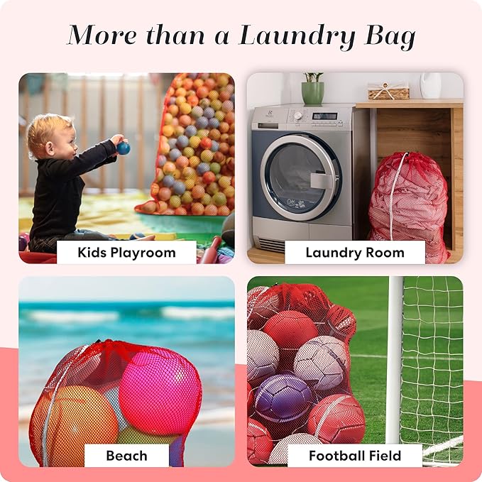 Handy Laundry Mesh XL Laundry Bag - Durable, Machine Washable with Secure Drawstring Closure - Perfect for College Dorms, Laundromats, Apartments (Red, Large 24" x 36")