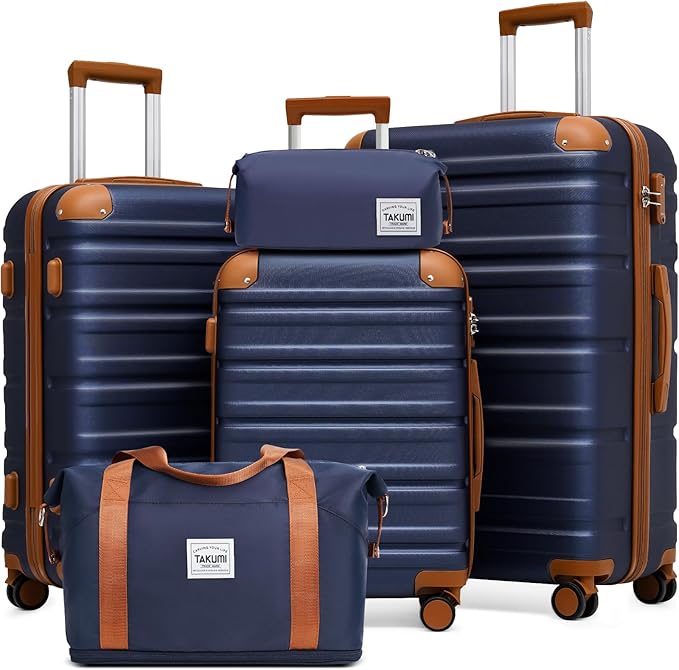 TAKUMI Luggage Sets 5 Piece Lightweight Carry On luggage with Duffel Bag ABS+PC Hardshell Suitcases with YKK zippers Double Spinner Wheels Travel Luggage with TSA Lock(NAVY, 5 PIECE SET)