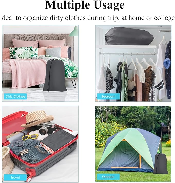 OTraki 2 Pack Grey Laundry Bags 24x32 Inch Heavy Duty Laundry Basket Liners Medium Drawstring Wash bag Dirty Clothes Machine Washable Laundry Travel Storage Bags for College Home Dorm